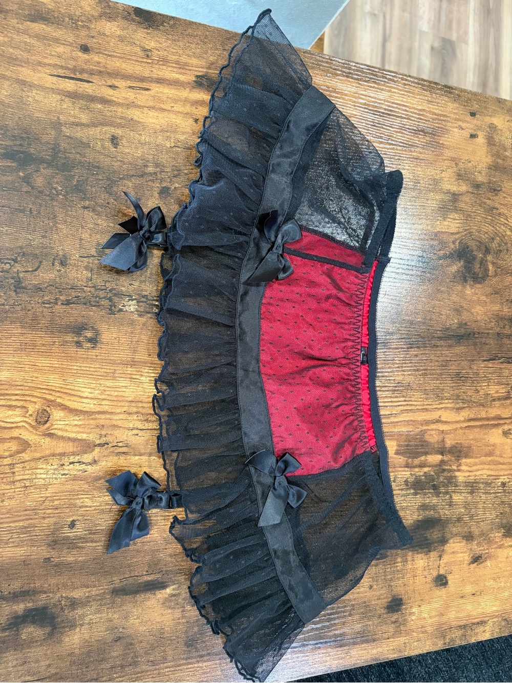 Black Lace Ruffle Garter Skirt with Red Panel